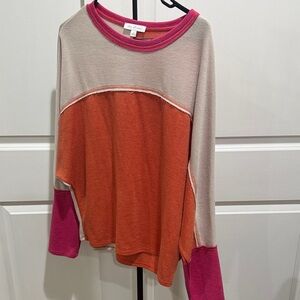 Ces Femme Colorblock Crewneck Top - Pink, Orange & Cream
